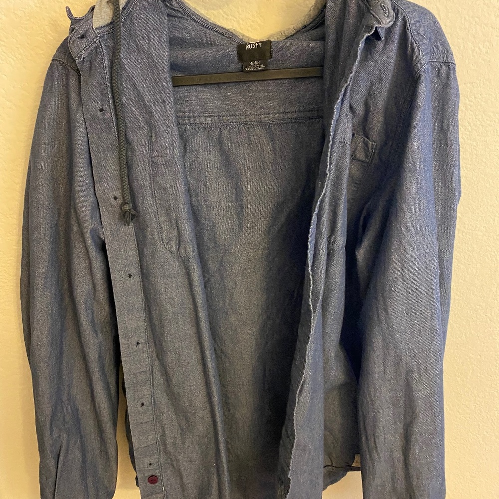 Rusty Long Sleeve Button-Up Shirt with Hood (Medium)